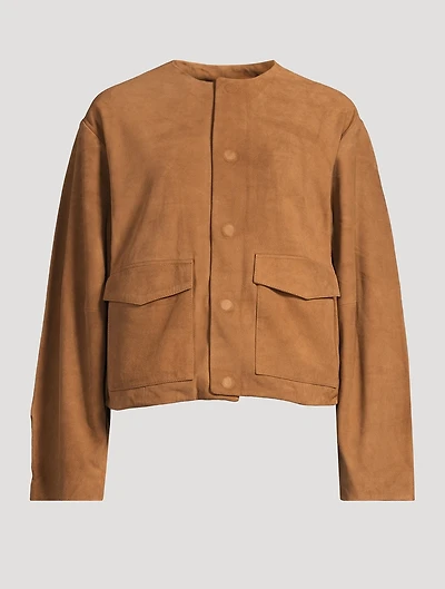 Suede Utility Cocoon Bomber Jacket