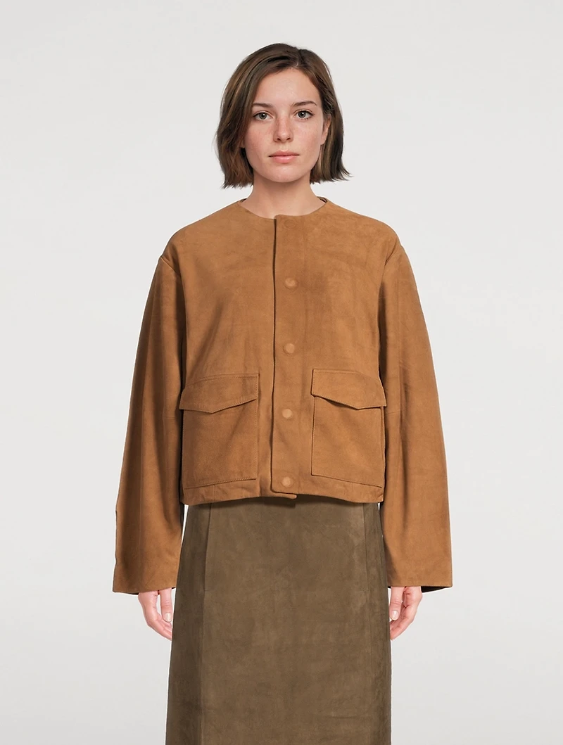 Suede Utility Cocoon Bomber Jacket