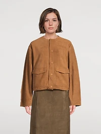 Suede Utility Cocoon Bomber Jacket