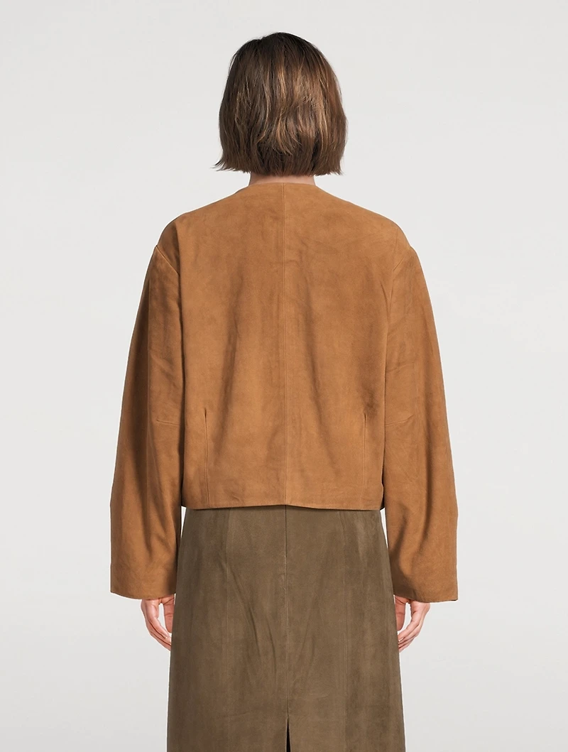 Suede Utility Cocoon Bomber Jacket