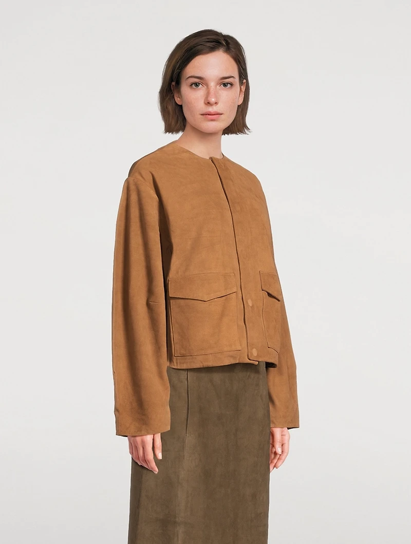Suede Utility Cocoon Bomber Jacket