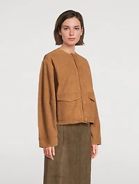 Suede Utility Cocoon Bomber Jacket