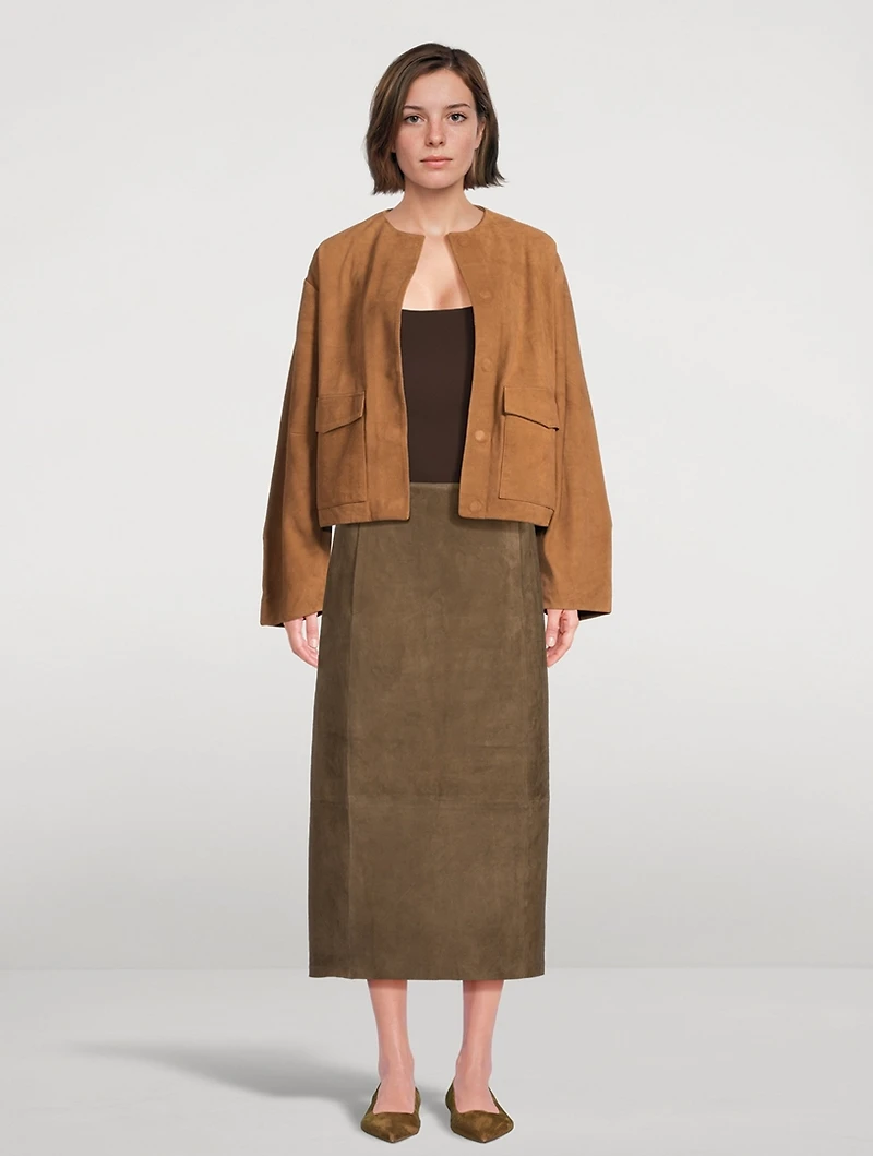 Suede Utility Cocoon Bomber Jacket