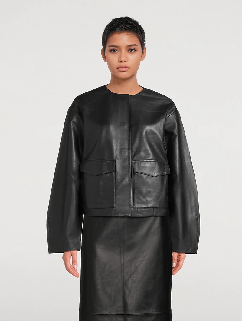 Utility Cocoon Leather Bomber Jacket