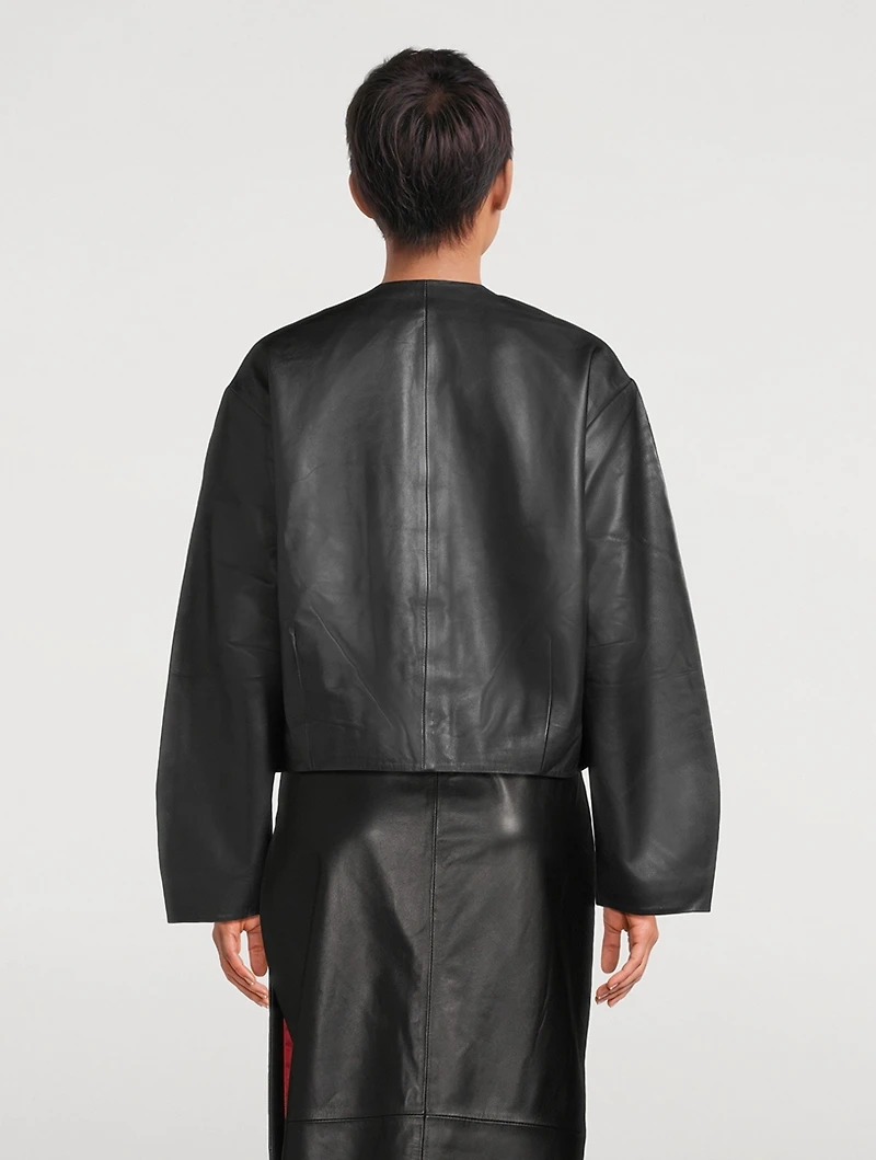 Utility Cocoon Leather Bomber Jacket