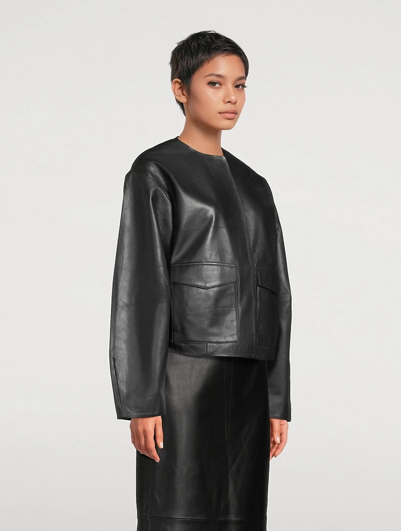 Utility Cocoon Leather Bomber Jacket