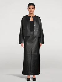 Utility Cocoon Leather Bomber Jacket