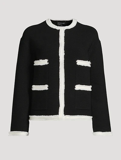 Rib-Knit Fringe-Trimmed Jacket