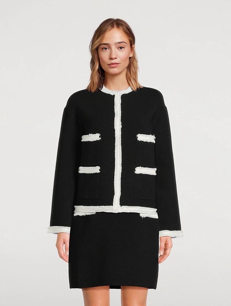 Rib-Knit Fringe-Trimmed Jacket