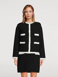 Rib-Knit Fringe-Trimmed Jacket