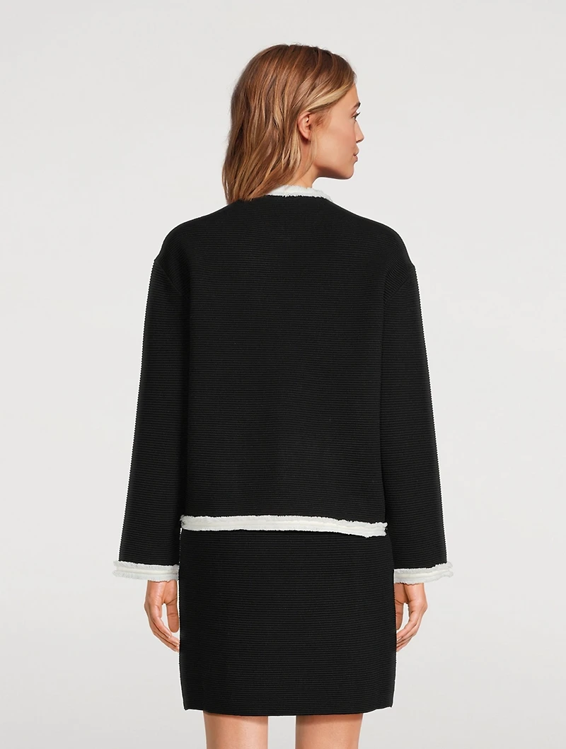 Rib-Knit Fringe-Trimmed Jacket