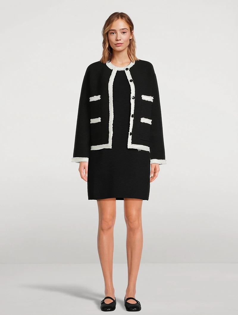 Rib-Knit Fringe-Trimmed Jacket