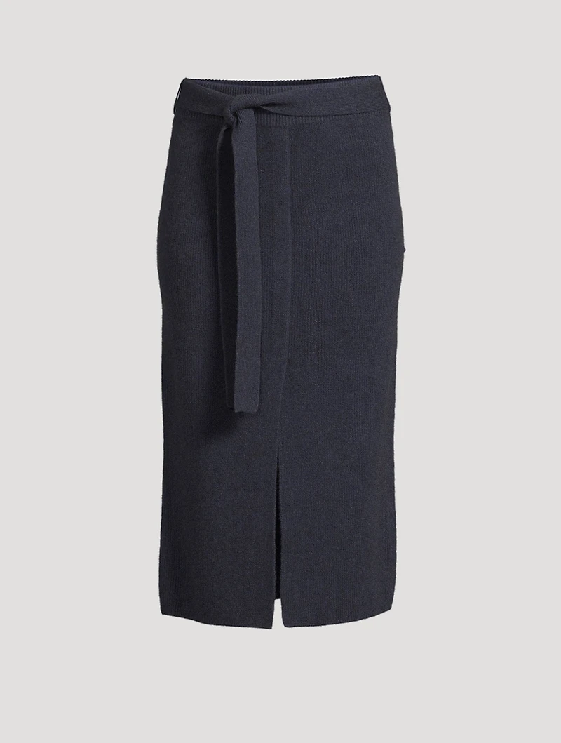 Belted Wool Pencil Skirt