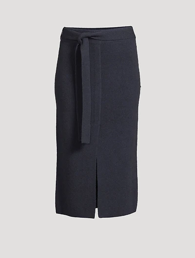 Belted Wool Pencil Skirt