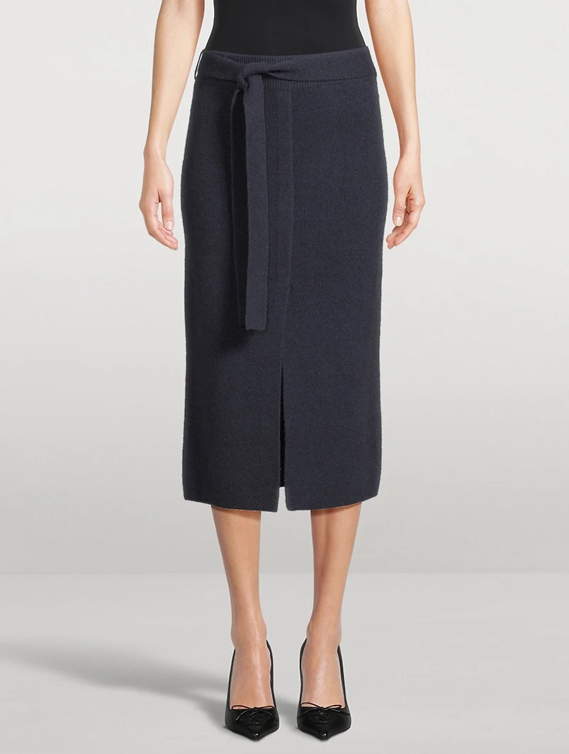 Belted Wool Pencil Skirt