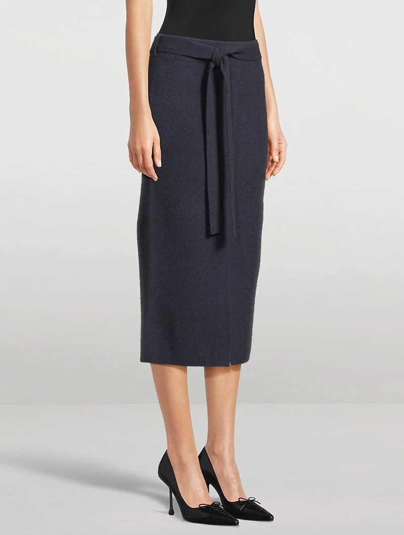 Belted Wool Pencil Skirt