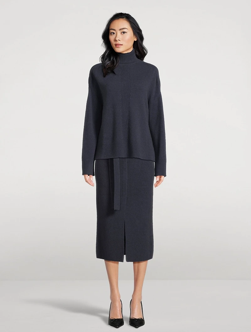 Belted Wool Pencil Skirt