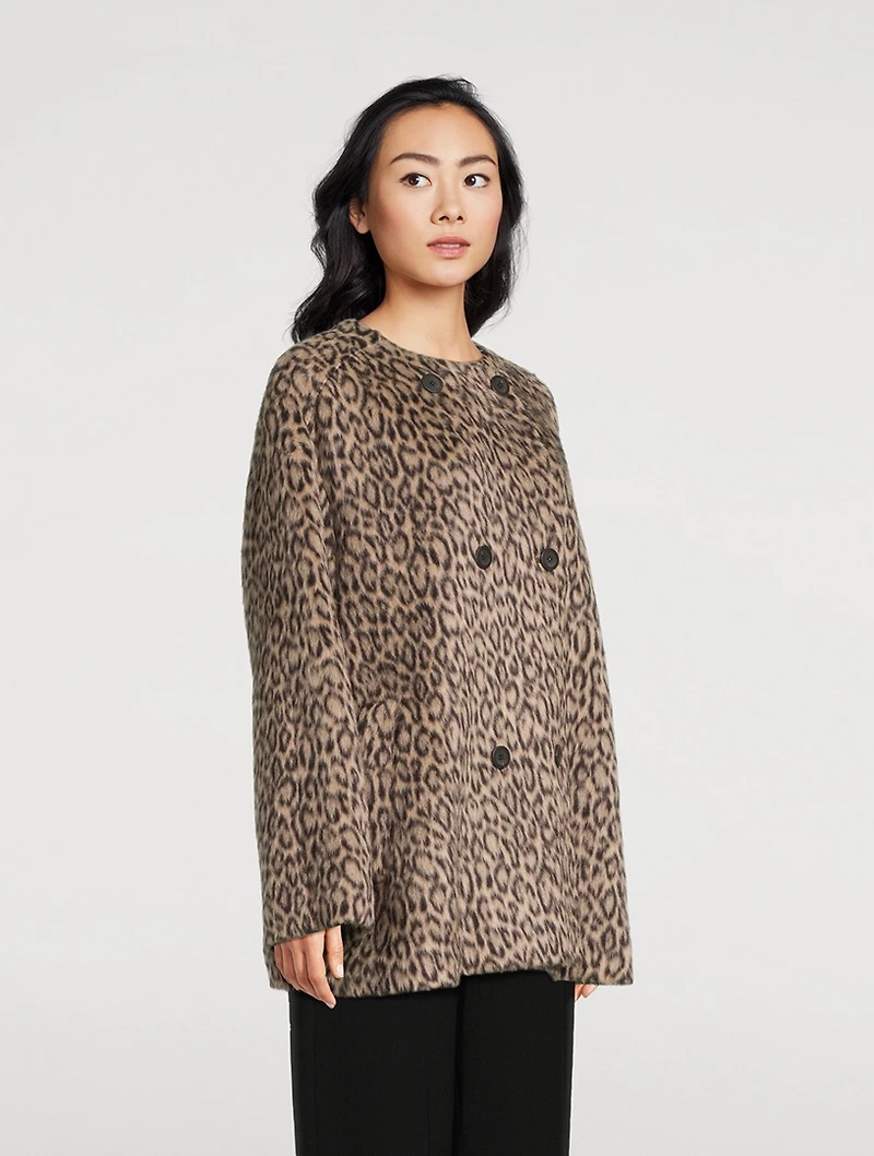 Double-Breasted Coat Animal Print