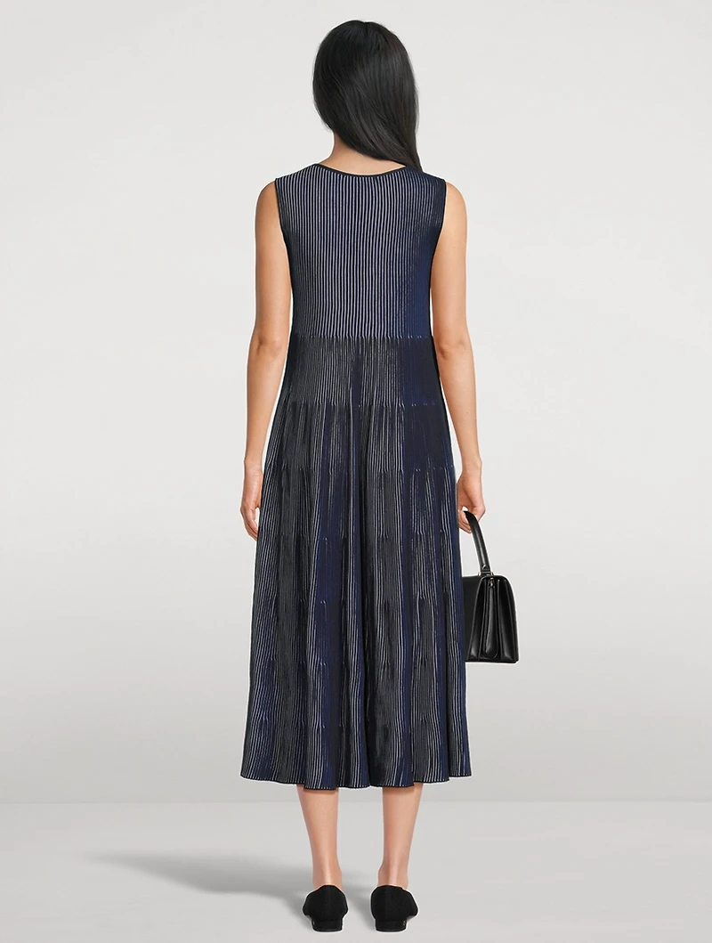 Pleated Knit Midi Dress