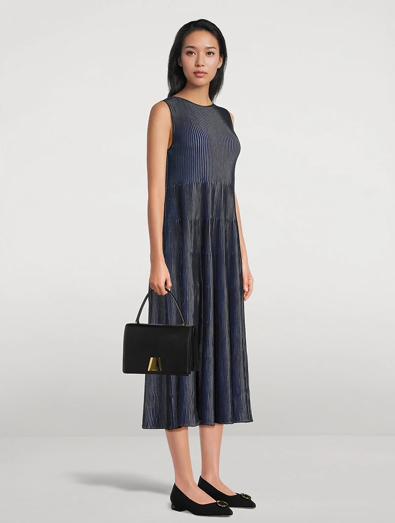 Pleated Knit Midi Dress