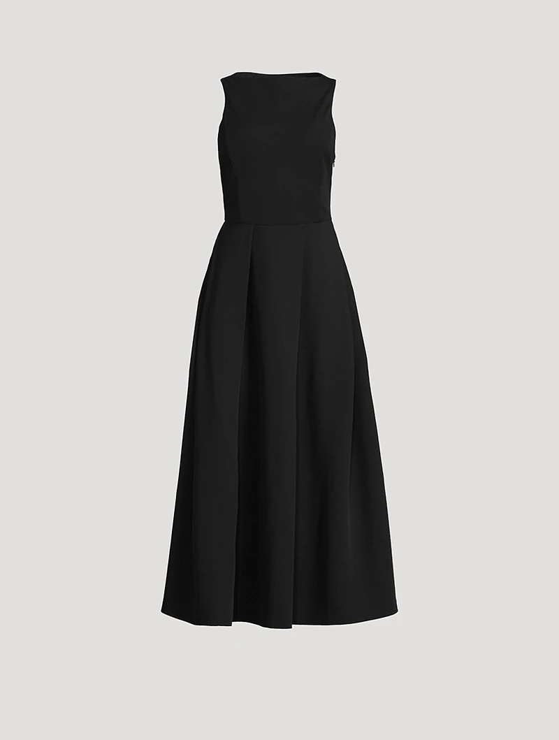 Pleated Technical Cady Midi Dress
