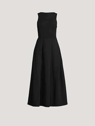 Pleated Technical Cady Midi Dress