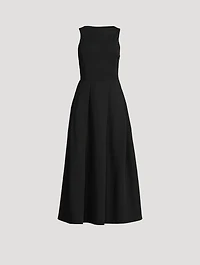 Pleated Technical Cady Midi Dress