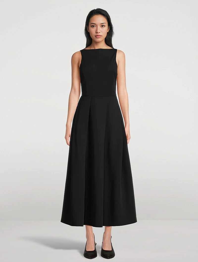 Pleated Technical Cady Midi Dress