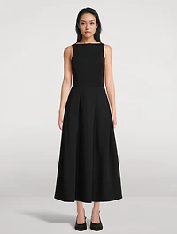 Pleated Technical Cady Midi Dress
