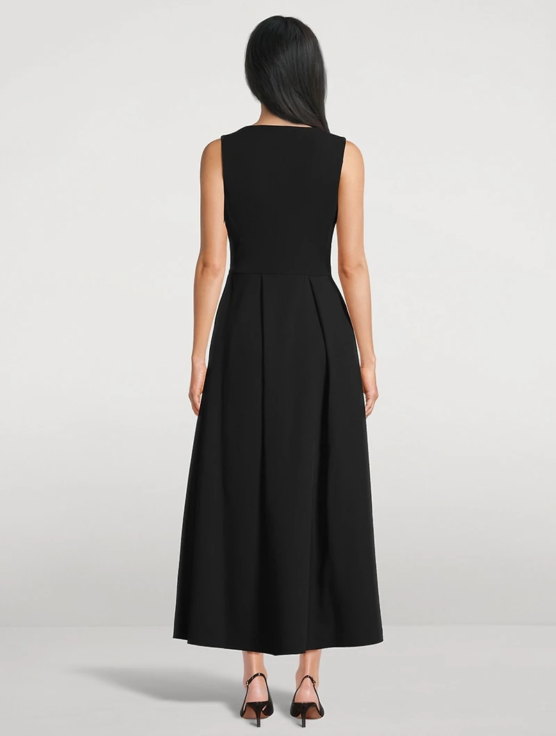 Pleated Technical Cady Midi Dress