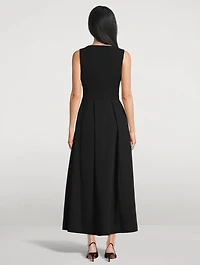 Pleated Technical Cady Midi Dress