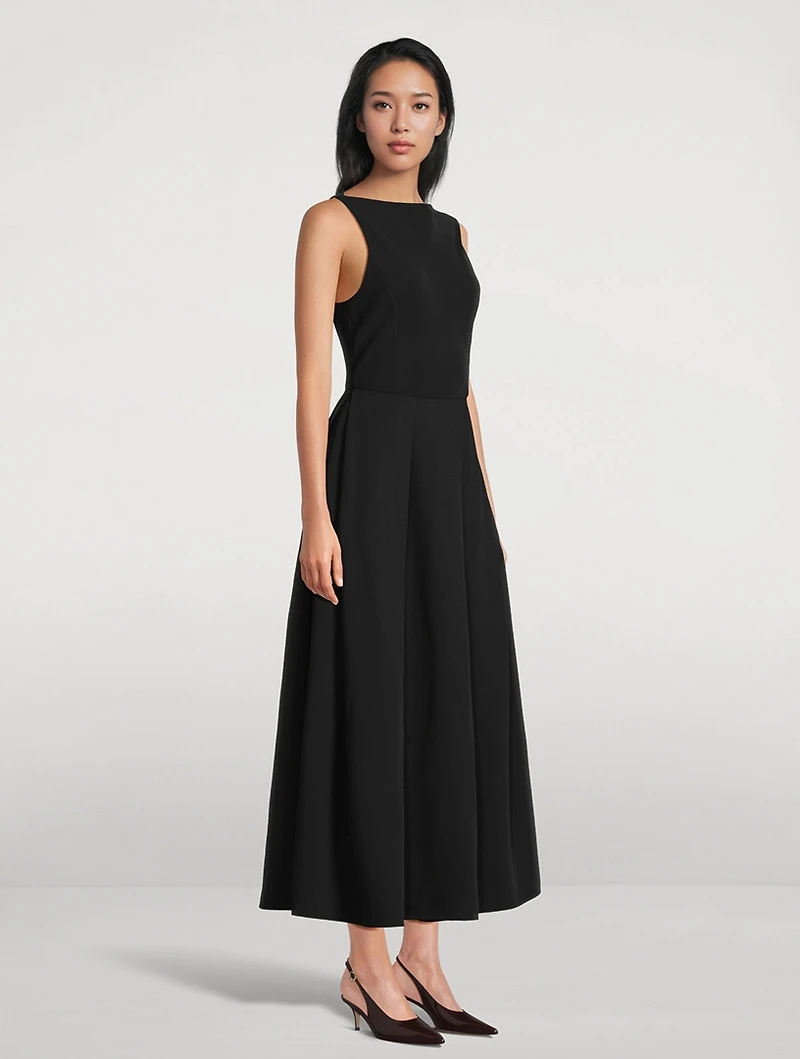 Pleated Technical Cady Midi Dress