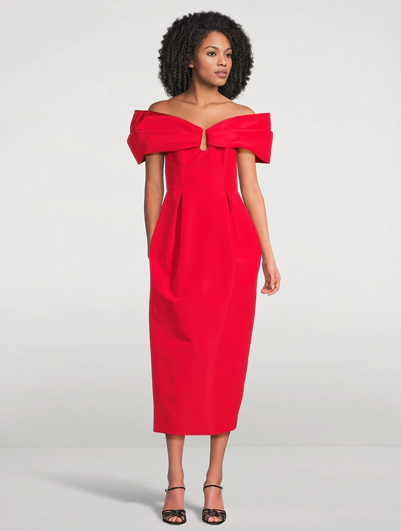 Off-The-Shoulder Silk Faille Midi Dress