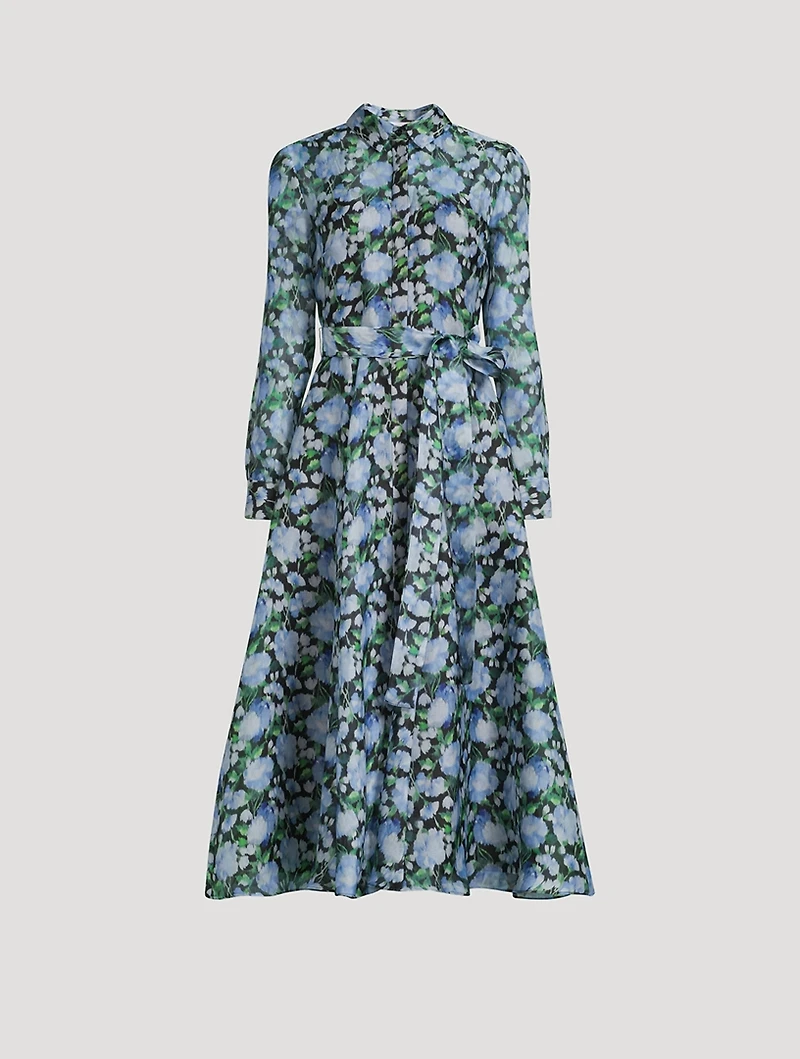 Belted Organza Shirt Dress Peony Print