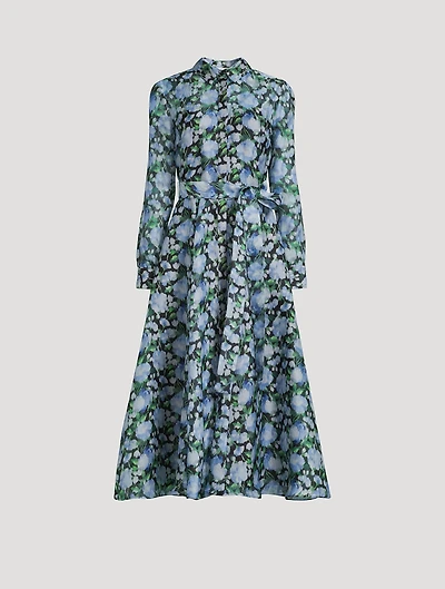 Belted Organza Shirt Dress Peony Print
