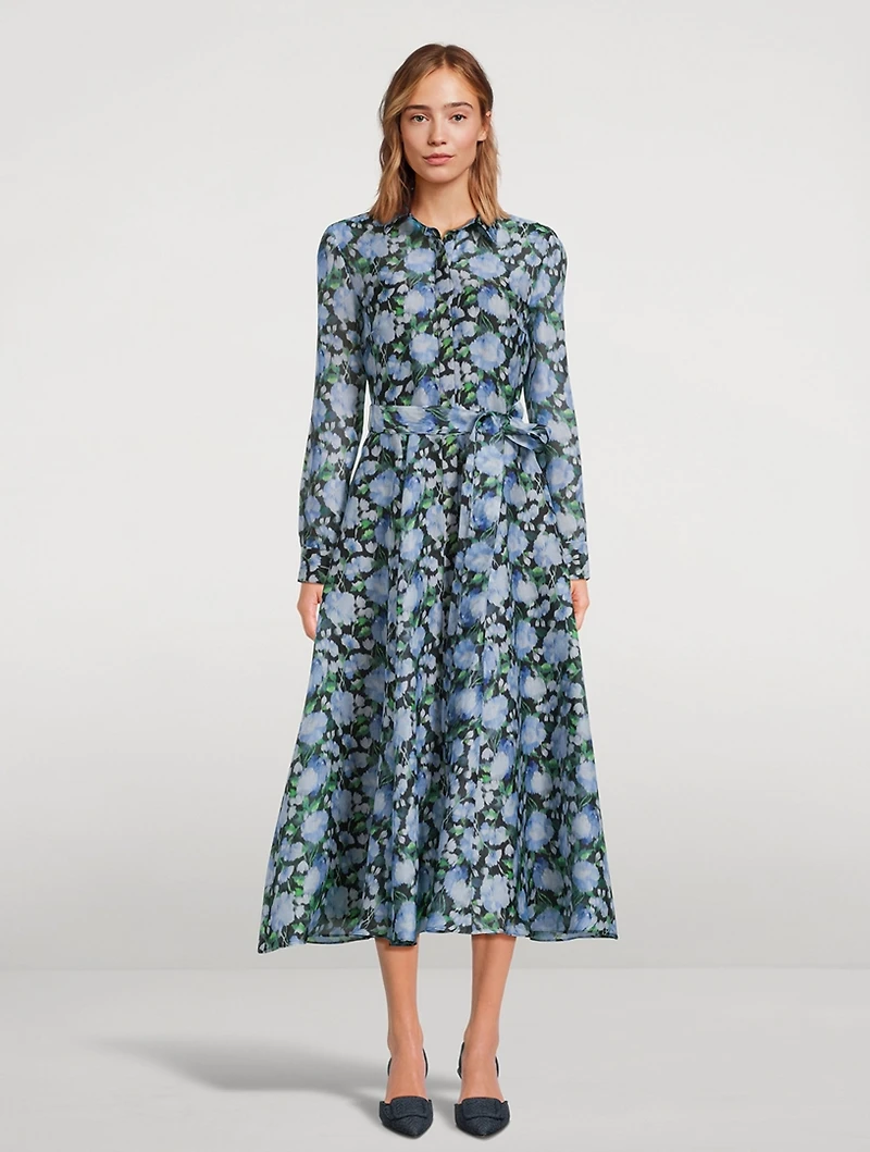 Belted Organza Shirt Dress Peony Print
