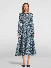 Belted Organza Shirt Dress Peony Print