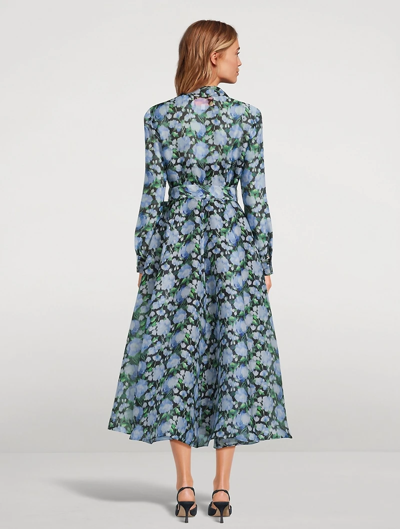 Belted Organza Shirt Dress Peony Print