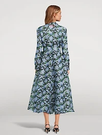 Belted Organza Shirt Dress Peony Print