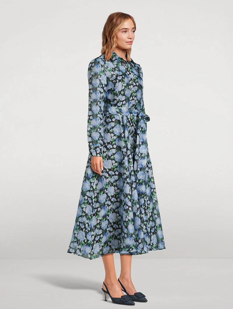 Belted Organza Shirt Dress Peony Print