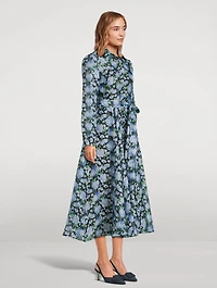 Belted Organza Shirt Dress Peony Print