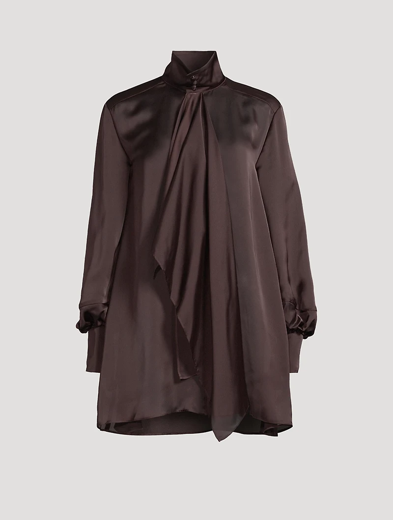 Tie-Neck Satin Shirt Dress