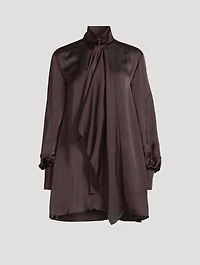 Tie-Neck Satin Shirt Dress