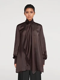 Tie-Neck Satin Shirt Dress