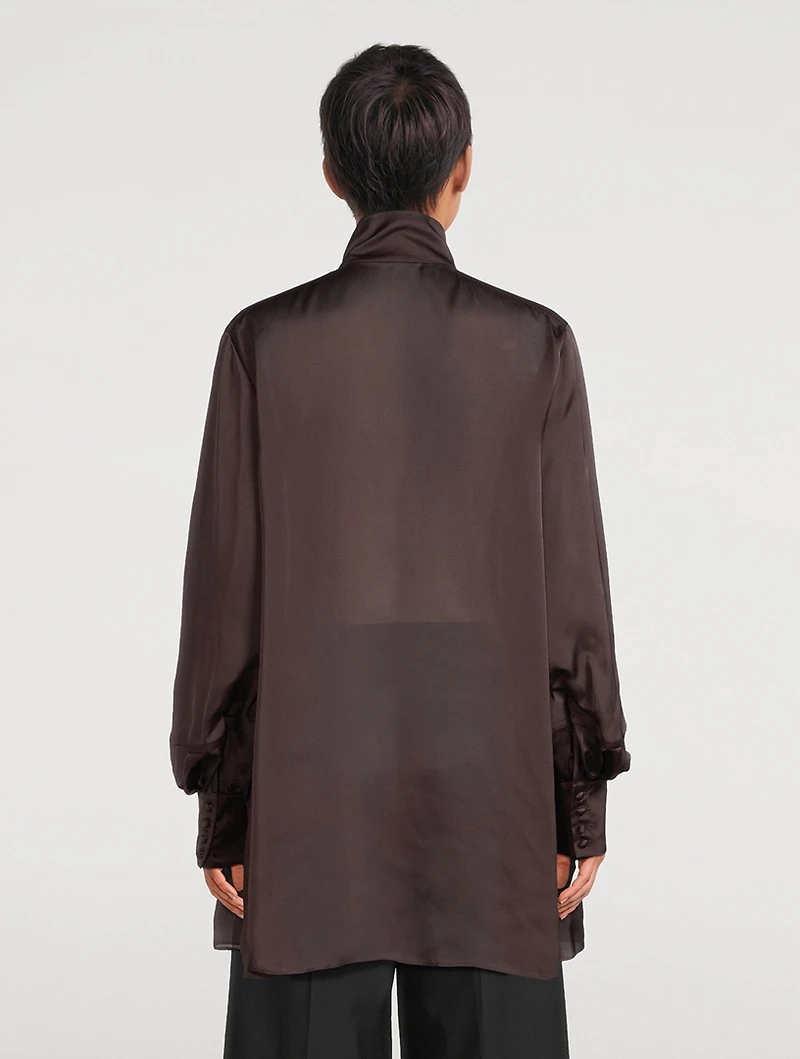Tie-Neck Satin Shirt Dress