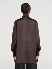 Tie-Neck Satin Shirt Dress