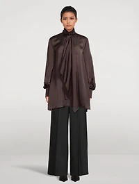 Tie-Neck Satin Shirt Dress
