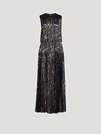 Pleated Satin Maxi Dress Floral Print