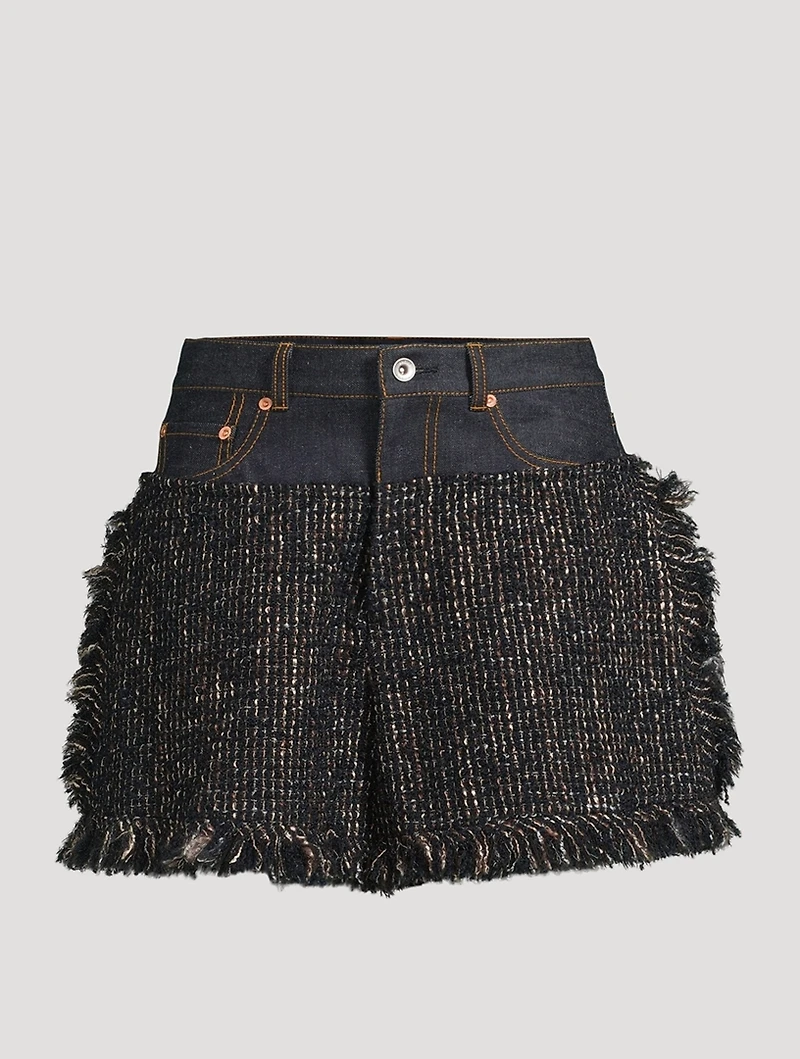 Tweed And Denim Shorts