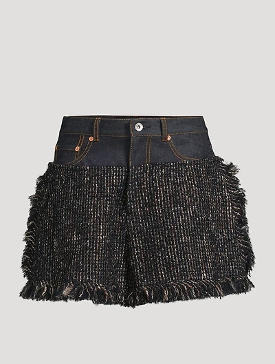 Tweed And Denim Shorts